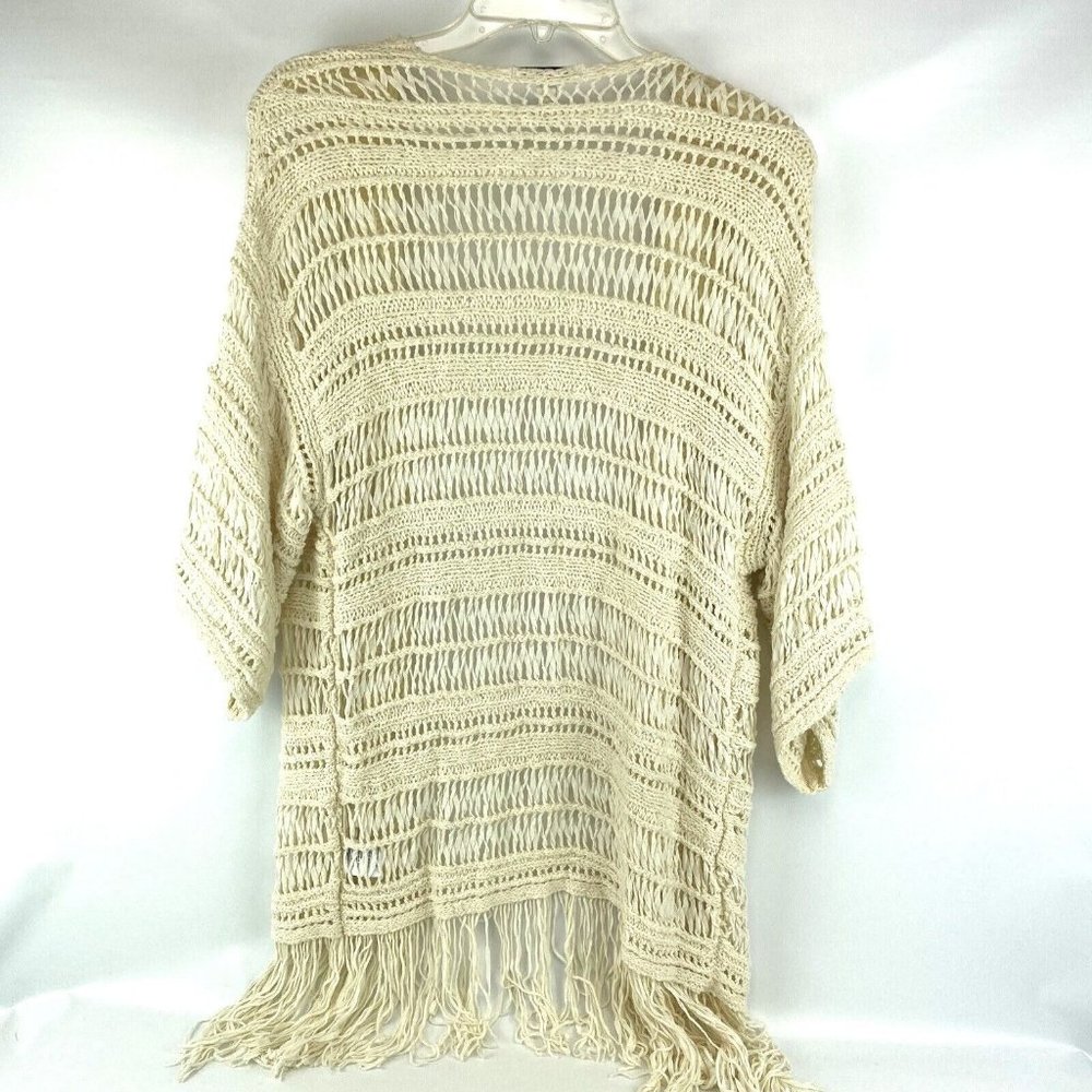 American Eagle Outfitters Cream Open-Knit Fringe Cardigan, Medium - Picture 4 of 5